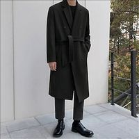 Men's Winter Coat Long Trench Coat Outdoor Daily Wear Fall  Winter Cotton Blend Thermal Warm Windbreaker Outerwear Clothing Apparel Fashion Streetwear Plain Front Pocket Lapel Double Breasted Lightinthebox - thumbnail