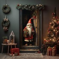 Christmas Santa Door Covers Xmas Decoration Backdrop Door Banner for Front Door Farmhouse Christmas Holiday Party Decor Supplies Lightinthebox - thumbnail