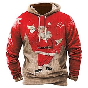 Graphic Santa Claus Merry Christmas Daily Casual Vintage Retro Men's 3D Print Hoodie Pullover Christmas Sports Outdoor Holiday Hoodies Black Red Hooded Knitting Print Spring   Fall Designer Lightinthebox