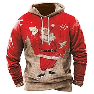 Graphic Santa Claus Merry Christmas Daily Casual Vintage Retro Men's 3D Print Hoodie Pullover Christmas Sports Outdoor Holiday Hoodies Black Red Hooded Knitting Print Spring   Fall Designer Lightinthebox