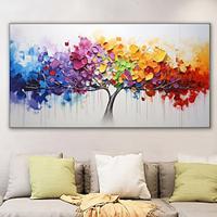 Hand Painted 3D Tree Of Life Oil Painting Colorful Love Tree Knife Painting Fall Forest Scenery Art Minimalist Home Decor Original Plant Wall Art Gift (No Frame) Lightinthebox