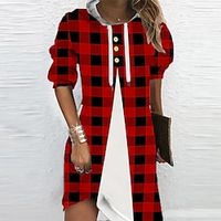 Women's Casual Dress Hoodie Dress Shift Dress Mini Dress Black Red Long Sleeve Plaid Print Winter Fall Spring Hooded Fashion Daily Date 2022 S M L XL XXL 3XL miniinthebox - thumbnail