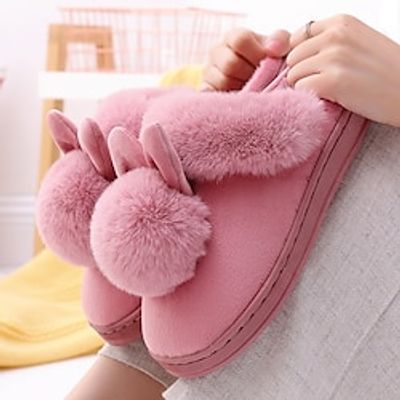 Men's Women's Slippers Fuzzy Slippers Fluffy Slippers House Slippers Daily Indoor Flat Heel Round Toe Casual Comfort Minimalism Faux Fur Loafer Solid Color Black Dusty Rose Rose Pink Lightinthebox