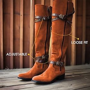 Women's Boots Cowboy Boots Office Daily Knee High Boots Winter Buckle Block Heel Flat Heel Round Toe Punk Vacation Vintage Faux Suede Zipper Black Brown Coffee miniinthebox