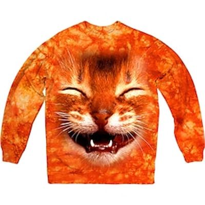 Men's Unisex Sweatshirt Pullover Orange Crew Neck Animal Cat Graphic Prints Print Daily Sports Holiday 3D Print Streetwear Designer Casual Spring   Fall Clothing Apparel Hoodies Sweatshirts  Long miniinthebox