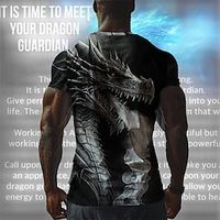 Dragon Guardian x LU | Men's Dragon Mythical Creature Dark Style Streetwear Henley T Shirt Short Sleeves Lightinthebox