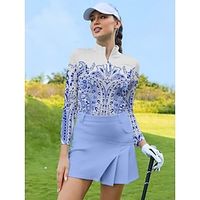 Women's Golf Polo Shirt Blue White Long Sleeve Top Fall Winter Ladies Golf Attire Clothes Outfits Wear Apparel miniinthebox