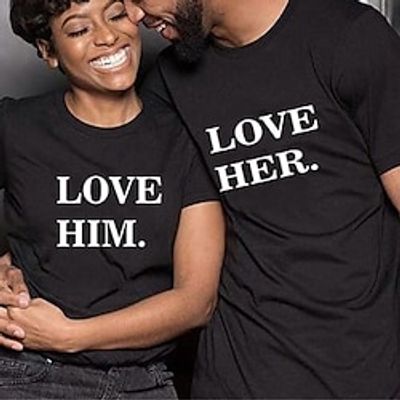 Couple's Men's Women's T shirt Tee LOVE Crew Neck Black Valentine's Day Daily Short Sleeve Print Clothing Apparel Polyester Fashion Casual Lightinthebox