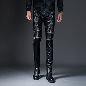 Men's Trousers Faux Leather Pants Casual Pants Pocket Straight Leg Solid Colored Comfort Wearable Outdoor Daily Faux Leather Casual Athletic Black Micro-elastic Lightinthebox