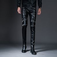 Men's Trousers Faux Leather Pants Casual Pants Pocket Straight Leg Solid Colored Comfort Wearable Outdoor Daily Faux Leather Casual Athletic Black Micro-elastic Lightinthebox - thumbnail