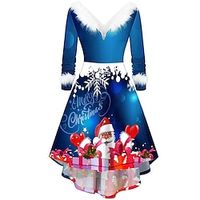 Women's Party Dress Christmas Wedding Guest Dress Sheath Dress Mini Dress Blue Long Sleeve Santa Claus Patchwork Spring Fall Winter V Neck Fashion Christmas Wedding Guest XXL Lightinthebox - thumbnail