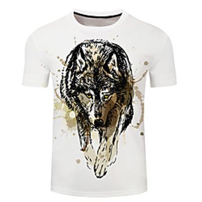 Men's Unisex Tee T shirt 3D Print Graphic Prints Wolf Plus Size 3D Print Short Sleeve Casual Tops Basic Designer Big and Tall White Blue Dark Green miniinthebox