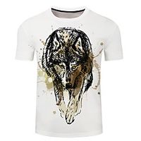 Men's Unisex Tee T shirt 3D Print Graphic Prints Wolf Plus Size 3D Print Short Sleeve Casual Tops Basic Designer Big and Tall White Blue Dark Green miniinthebox - thumbnail