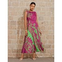Satin Floral Sleeveless Maxi Dress(Belt Included)