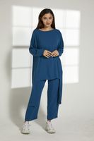 Moistreet Blue Cey Fabric Top And Pants Set (XS, S, M, L, XL, XXL)