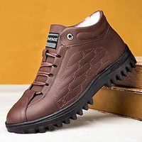 Men's Boots Dress Shoes Winter Boots Fleece lined Casual Outdoor Daily PU Warm Breathable Comfortable Loafer Black cotton Brown cotton Black Color Block Fall Winter Lightinthebox - thumbnail
