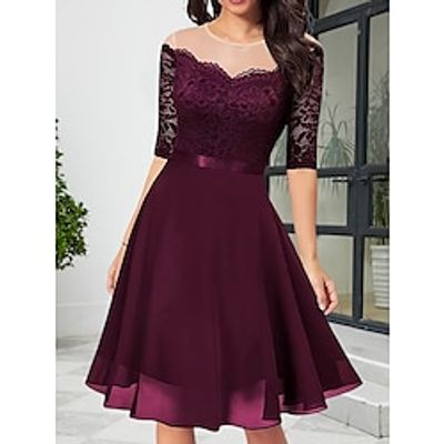 Women's Party Dress Black Dress Lace Dress Wedding Guest Dress Midi Dress Wine Purple Half Sleeve Pure Color Lace Spring Fall Winter Off Wedding Guest Evening Party S M L Lightinthebox Women's Party Dress Black Dress Lace Dress Wedding Guest Dress Midi Dress Wine Purple Half Sleeve Pure Color Lace Spring Fall Winter Off Wedding Guest Evening Party S M L Lightinthebox