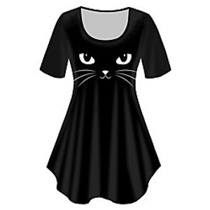 Women's Plus Size Tops T shirt Print Cat Graphic Animal Large Size Crewneck Short Sleeve Basic Big Size XL XXL 3XL 4XL 5XL Black Lightinthebox