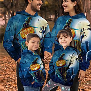 Family Look Halloween Tops Pumpkin Animal Print Blue Long Sleeve Active Matching Outfits miniinthebox