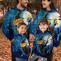 Family Look Halloween Tops Pumpkin Animal Print Blue Long Sleeve Active Matching Outfits miniinthebox - thumbnail