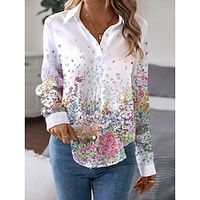 Women's Shirt Blouse Floral White Print Button Long Sleeve Casual Holiday Fashion Shirt Collar Regular Fit Spring   Fall Lightinthebox - thumbnail