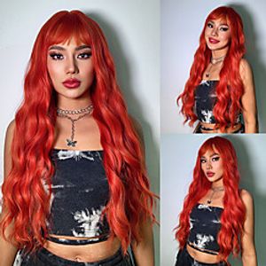 Synthetic Wig Curly Weave With Bangs Wig 28 inch Ombre Orange Synthetic Hair Women's Cosplay Fashion Fluffy Orange Lightinthebox
