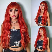 Synthetic Wig Curly Weave With Bangs Wig 28 inch Ombre Orange Synthetic Hair Women's Cosplay Fashion Fluffy Orange Lightinthebox - thumbnail