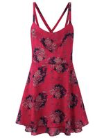 Sexy Floral Print Backless Criss-cross V-neck Mini Dress For Women