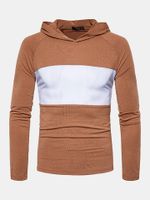 Mens Patchwork Hit Color Pullover Casual Hoodies