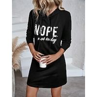 Women's Hoodie Dress Casual Dress Mini Dress Warm Active Outdoor Holiday Vacation Hoodie Print Letter Loose Fit Black Pink Wine S M L XL XXL Lightinthebox - thumbnail