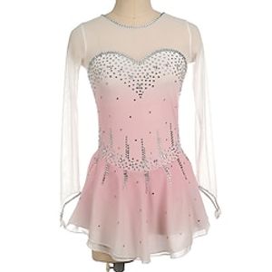 Figure Skating Dress Women's Girls' Ice Skating Dress Rosy Pink Blue Thumbhole Open Back High Elasticity Training Competition Skating Wear Crystal  Rhinestone Long Sleeve Ice Skating Figure Skating Lightinthebox