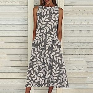 Women's A Line Dress Midi Dress Gray Sleeveless Print Pocket Print Spring Summer Crew Neck Casual Vacation 2022 S M L XL XXL 3XL miniinthebox