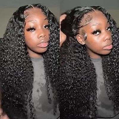 Remy Human Hair 5x5 Closure Wig Middle Part Brazilian Hair Kinky Curly Black Wig 180% Density with Baby Hair Glueless Pre-Plucked For wigs for black women Long Human Hair Lace Wig ishow hair Lightinthebox