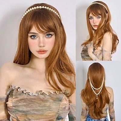 Synthetic Wig Uniforms Career Costumes Frozen Hell Girl Karneval Straight kinky Straight Middle Part Layered Haircut Machine Made Wig 26 inch Light Brown Synthetic Hair Women's Cosplay Party Fashion Lightinthebox