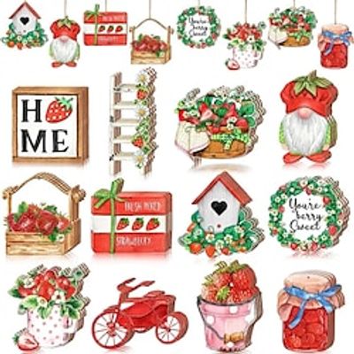 24pcs Wooden Romantic Red Strawberry Theme Party Gathering Holiday Tree Hanging Celebration Home Decorations Xmas Decor Christmas Tree Decor Christmas Decor Christmas Tree Ornament Decor Christmas Decorations 2023 Christmas Decorations Lightinthebox