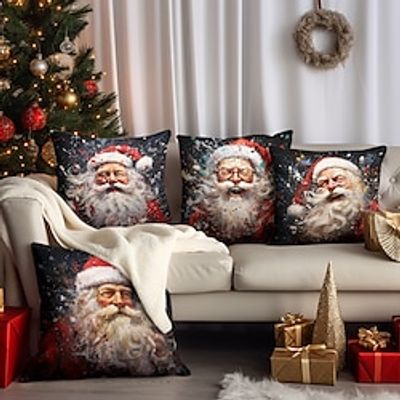 Christmas Decorations Double Side Pillow Cover 4PC Santa Tree Xmas Soft Decorative Square Cushion Case Pillowcase for Bedroom Livingroom Sofa Couch Chair miniinthebox