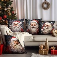 Christmas Decorations Double Side Pillow Cover 4PC Santa Tree Xmas Soft Decorative Square Cushion Case Pillowcase for Bedroom Livingroom Sofa Couch Chair miniinthebox - thumbnail