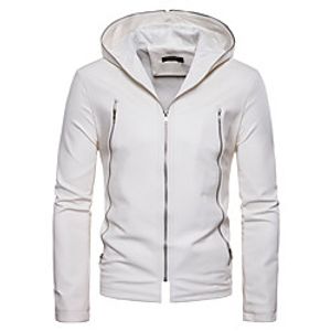 Men's Daily Basic Fall / Winter Regular Leather Jacket, Solid Colored V Neck / Hooded Sleeveless / Long Sleeve PU White / Black miniinthebox