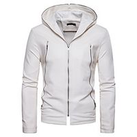 Men's Daily Basic Fall / Winter Regular Leather Jacket, Solid Colored V Neck / Hooded Sleeveless / Long Sleeve PU White / Black miniinthebox - thumbnail
