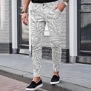 Men's Chinos Trousers Jogger Pants Pocket 3D Print Plants Graphic Prints Comfort Soft Office Business Basic Fashion Gray Black  Spring Lightinthebox