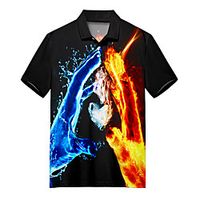 Men's Golf Shirt 3D Print Lightning Optical Illusion Button-Down Print Short Sleeve Casual Tops Casual Fashion Soft Breathable Black / Sports miniinthebox - thumbnail