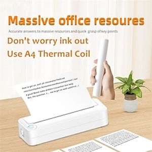 A4 Printer Portable Thermal Printer Wireless Bluetooth Office File Machine for iOS and Android Phone Photo Homework Maker Lightinthebox