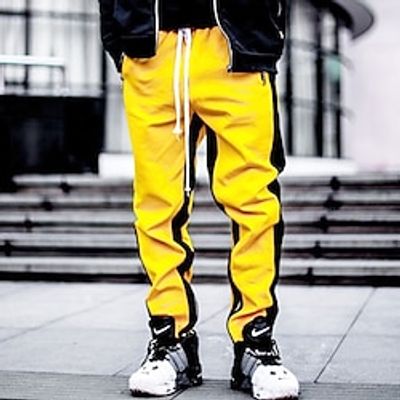 Men's Sweatpants Joggers Pocket Drawstring Elastic Waist Color Block Comfort Breathable Outdoor Daily Going out Cotton Blend Fashion Hip-Hop White Yellow Lightinthebox