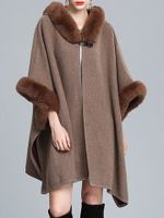 Elegant Faux Fur Patchwork Women Cloak Coats