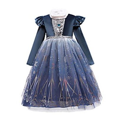 Kids Little Girls' Dress Striped Snowflake A Line Dress Birthday Performance Ruched Ruffle Mesh Dusty Blue Midi Long Sleeve Princess Costume Dresses Fall Spring Regular Fit 2-8 Years Lightinthebox