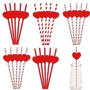 Valentine's Day Red Heart Disposable Paper Straws Party Decoration Lightinthebox