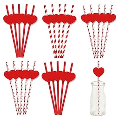 Valentine's Day Red Heart Disposable Paper Straws Party Decoration Lightinthebox