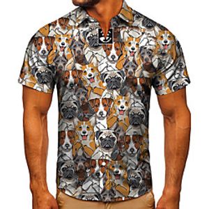 Men's Shirt 3D Print Dog Graphic Prints Button-Down Short Sleeve Street Tops Casual Fashion Classic Breathable Yellow Lightinthebox