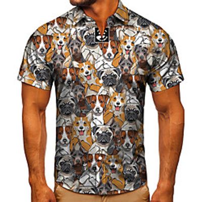 Men's Shirt 3D Print Dog Graphic Prints Button-Down Short Sleeve Street Tops Casual Fashion Classic Breathable Yellow Lightinthebox