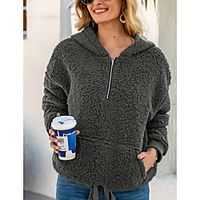 Women's Teddy Coat Casual Fall Winter Regular Coat V Neck Standard Fit Warm Casual Jacket Long Sleeve Solid Color Modern Style Lake blue Apricot pink Lightinthebox - thumbnail